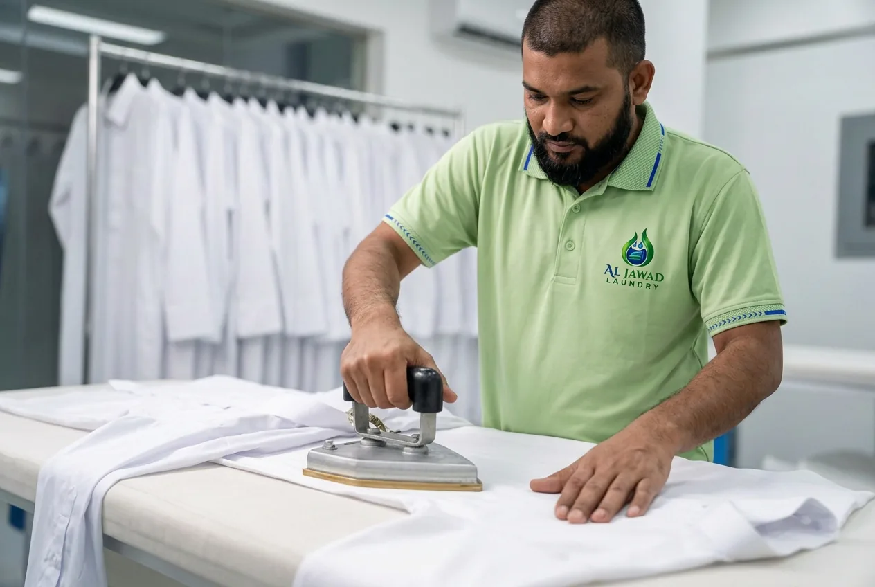 Pressing a shirt by hand